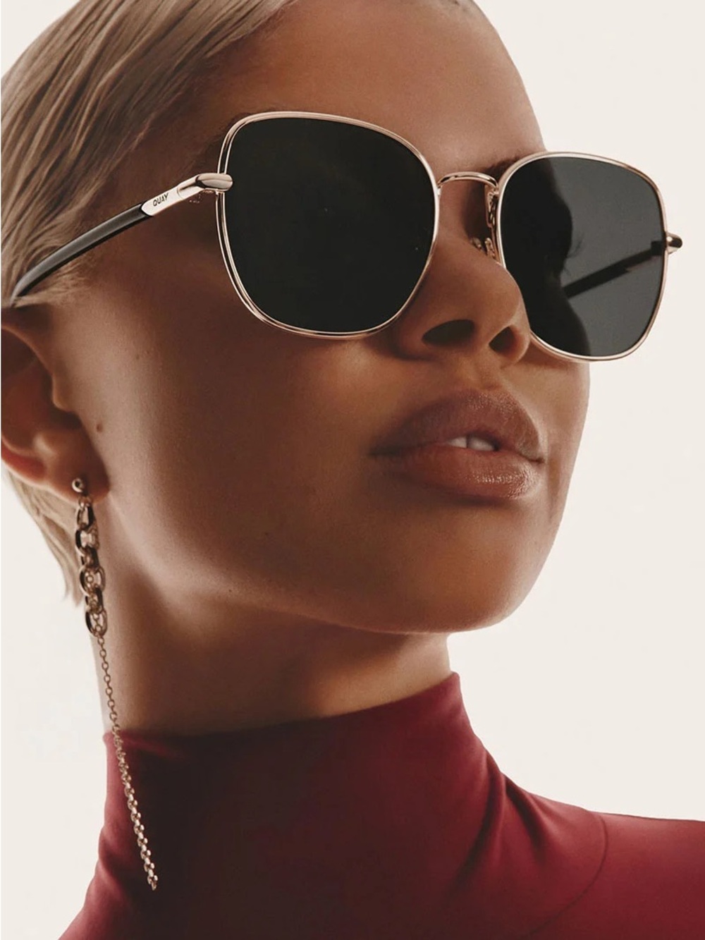Quay Australia uptown Gold Frame Black smoke Lens Women's Square Sunglasses